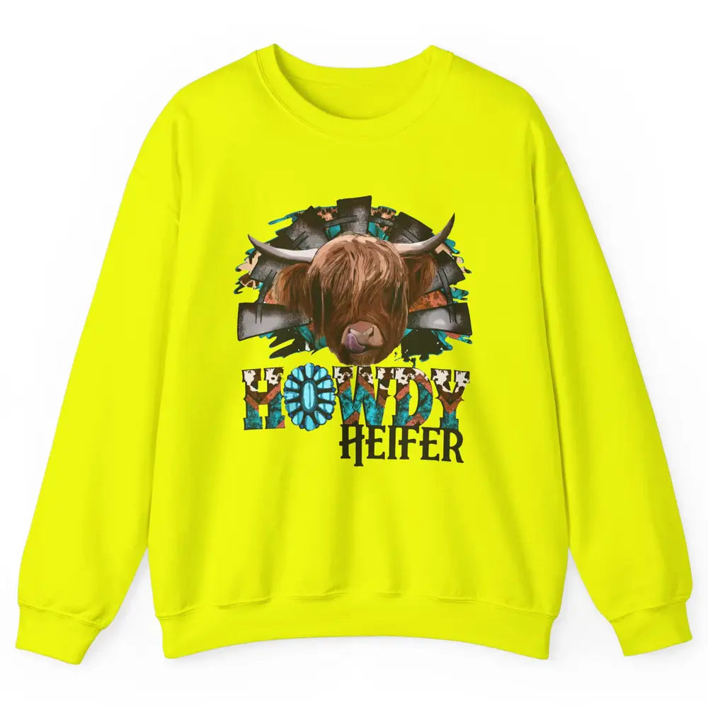 Leopard Highland Cow Howdy Heifer Western Country Cowboy Unisex Crewneck Sweatshirt