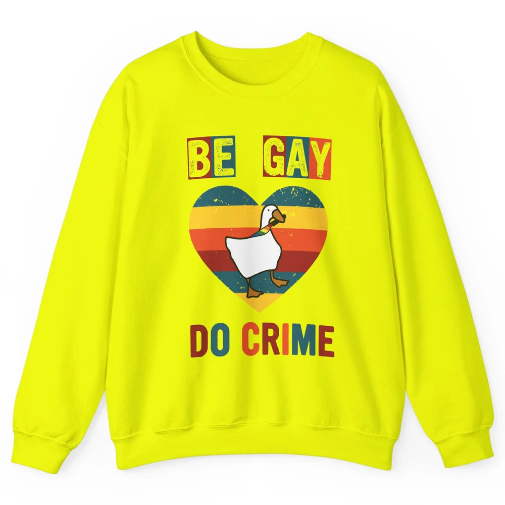 Vintage Duck Rainbow Be Gay Do Crime LGBTQ Community Rights Unisex Crewneck Sweatshirt