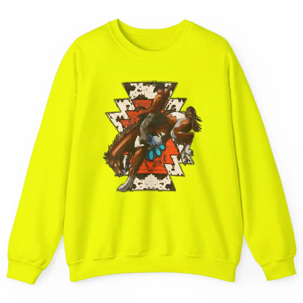 Aztec Cowhide Rodeo Hold Your Horses Cowboy Western Gemstone Unisex Crewneck Sweatshirt