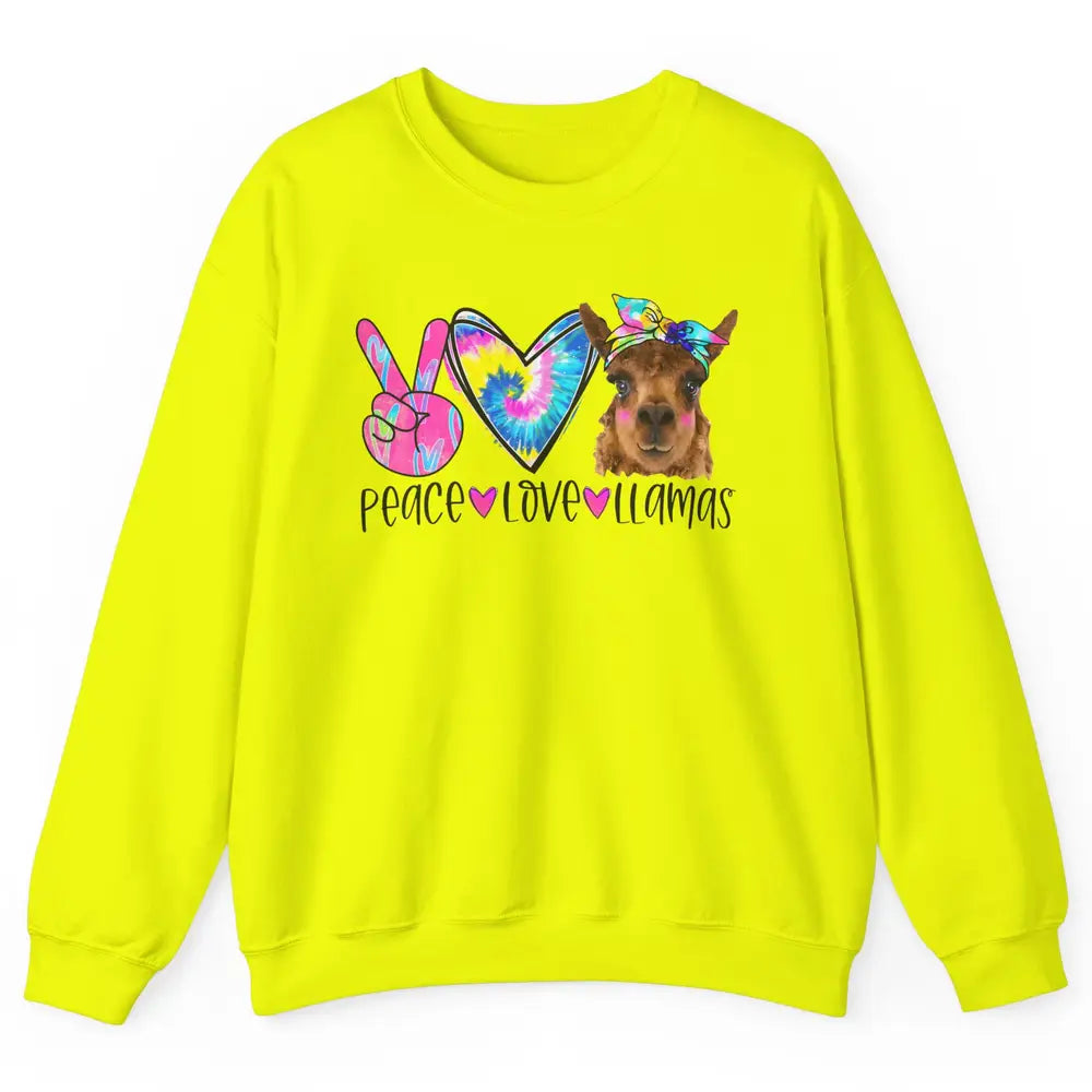 Vintage Llama Tie Dye Peace Love Llama Sarcastic Llama Lover Unisex Crewneck Sweatshirt