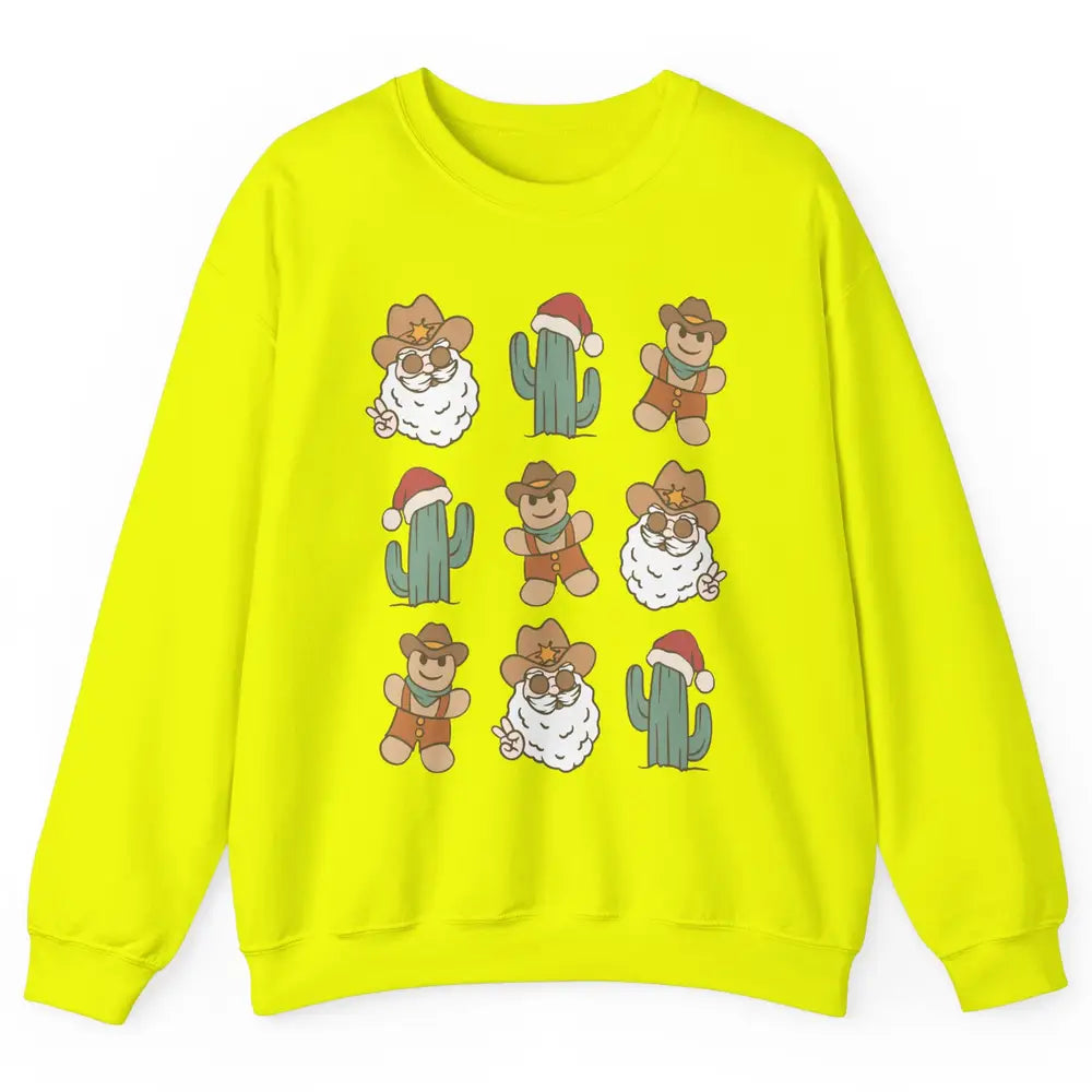 Cowboy Santa Gingerbread Desert Cactus Western Country Xmas Unisex Crewneck Sweatshirt