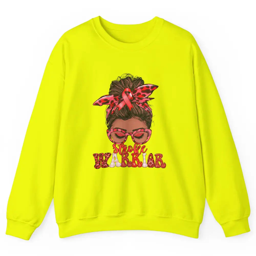 Afro Messy Hair Bun Black Women Warrior Red Stroke Awareness Unisex Crewneck Sweatshirt