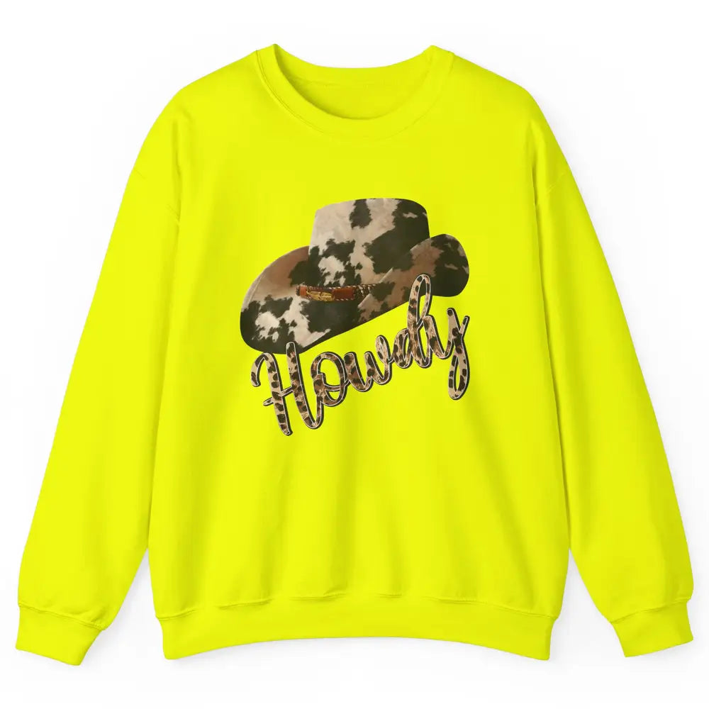 Vintage Leopard Cowboy Hat Howdy Western Country Cowgirls Unisex Crewneck Sweatshirt