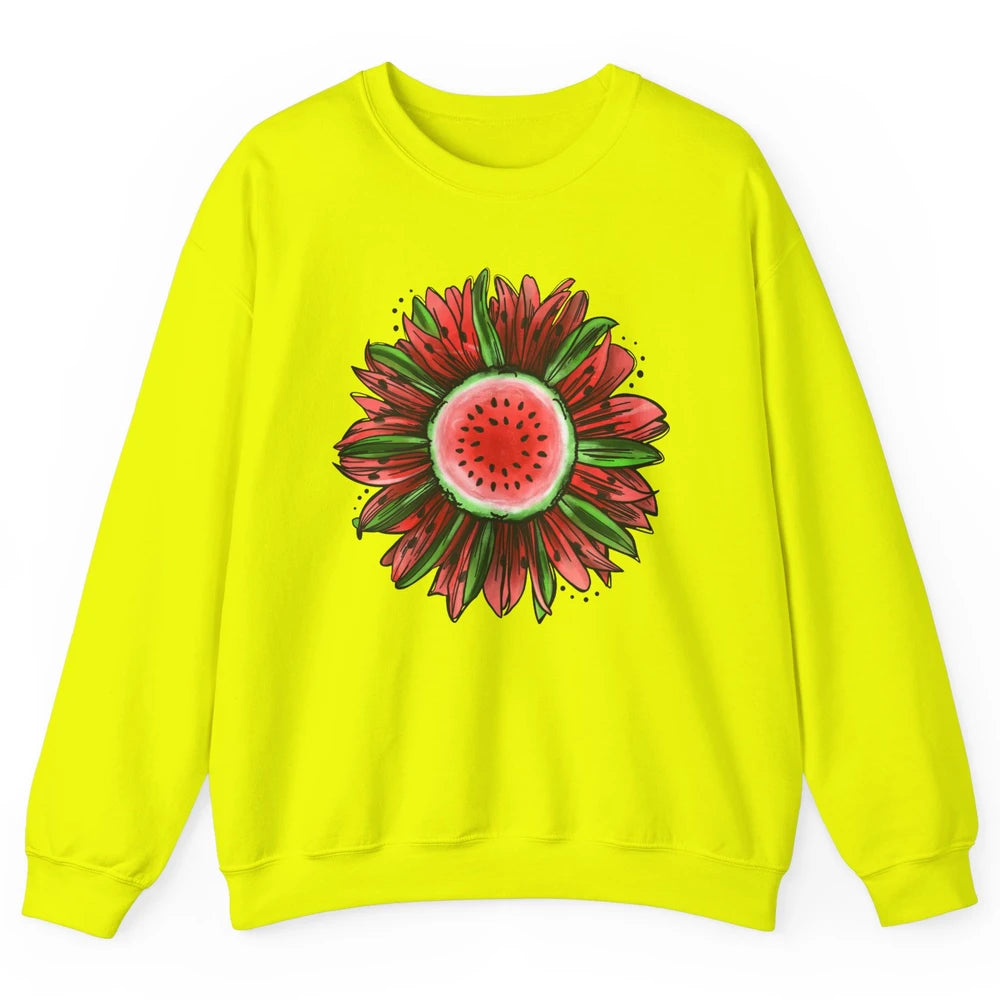 Watermelon Sunflower Summer Peace Love Watermelon Lover Gift Unisex Crewneck Sweatshirt