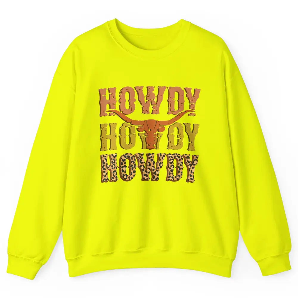 Western Country Bull Horn Rodeo Howdy Cowboy Leopard Cowhide Unisex Crewneck Sweatshirt