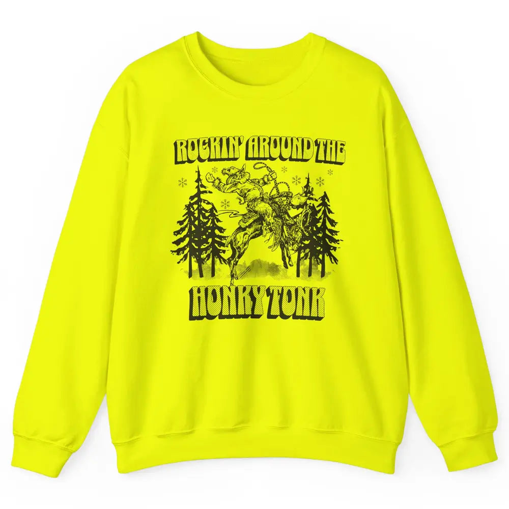 Cowboy Rocking Around The Honky Tonk Christmas Tree Western Unisex Crewneck Sweatshirt