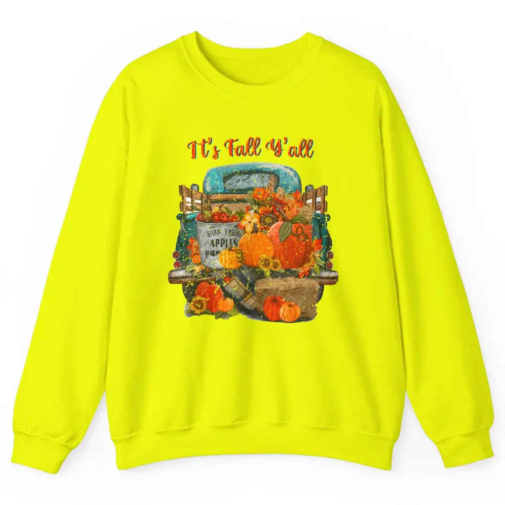 Retro Pumpkin Truck Sunflower Western Pumpkin Season Fall Unisex Crewneck Sweatshirt