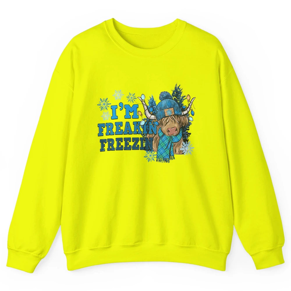 Funny Christmas Highland Cow I'm Freaking Freezing Western Unisex Crewneck Sweatshirt