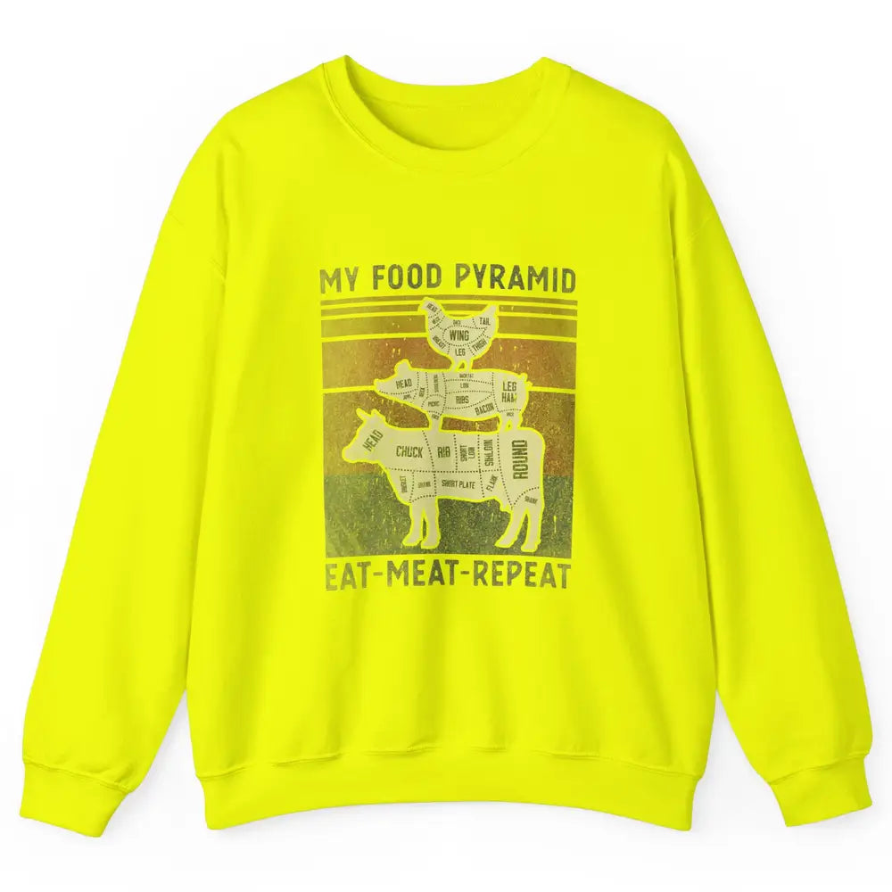 Vintage My Food Pyramid Eat Meat BBQ Lover Fast Food Retro Unisex Crewneck Sweatshirt