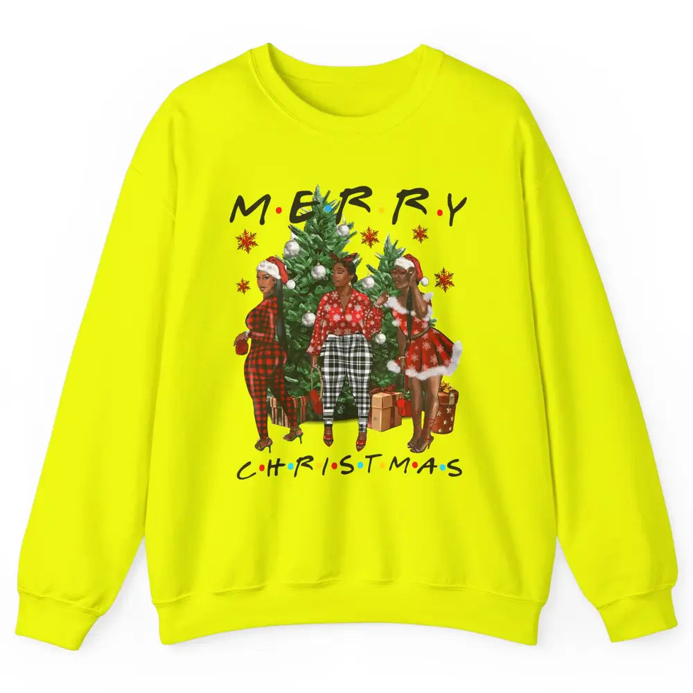 Merry Christmas African American Black Woman Xmas Afro Santa Unisex Crewneck Sweatshirt