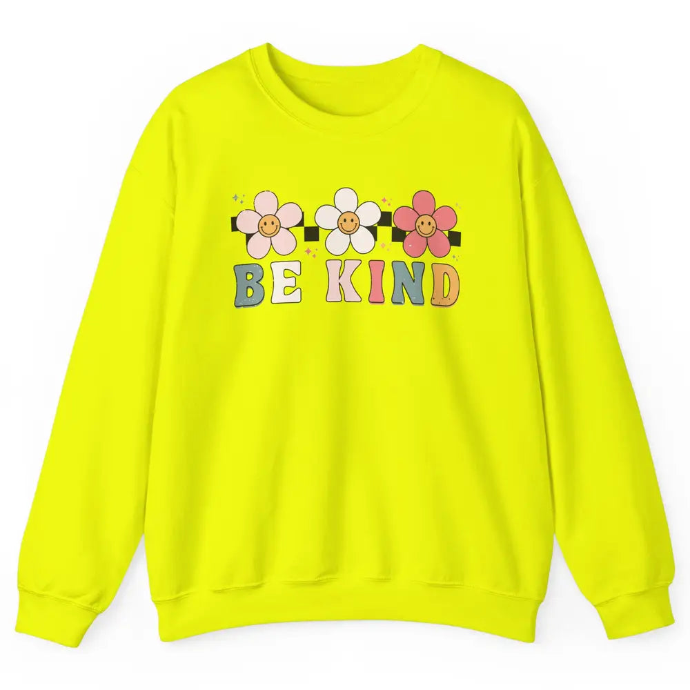 Be Kind Smiling Face Daisy Boho Mental Health Matter Retro Unisex Crewneck Sweatshirt