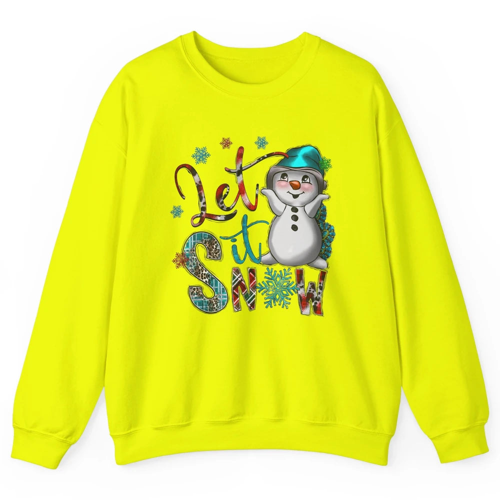 Leopard Snow Man Let It Snow Snowflakes Western Christmas Unisex Crewneck Sweatshirt