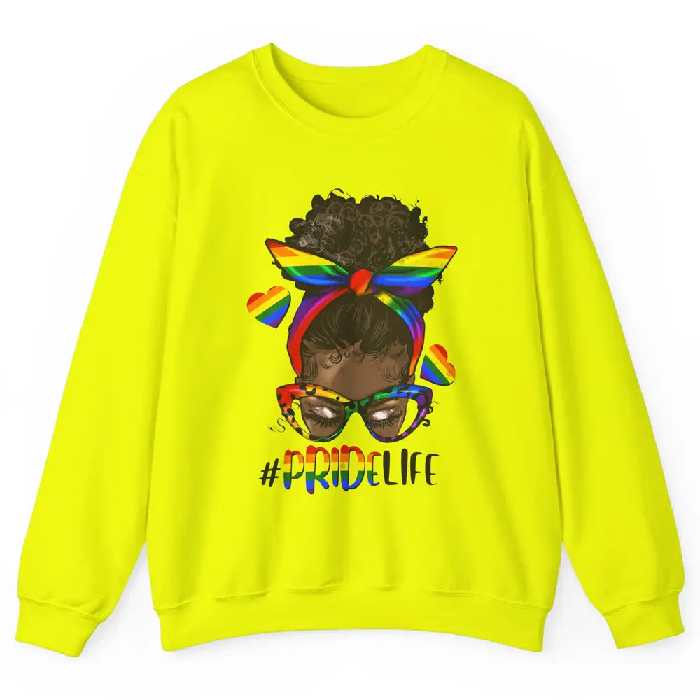 Black Melanin Messy Bun Rainbow Bandana Pride Life LGBTQ Unisex Crewneck Sweatshirt