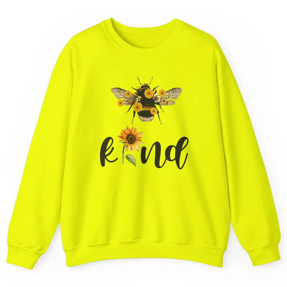 Bee Kind Be Cute Graphic Sunflower Inspirational Sayings Unisex Crewneck Sweatshirt