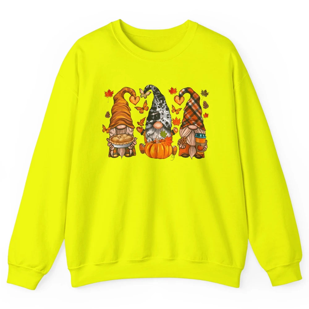 Retro Fall Gnomies Pumpkin Falling Leaves Thanksgiving Gnome Unisex Crewneck Sweatshirt