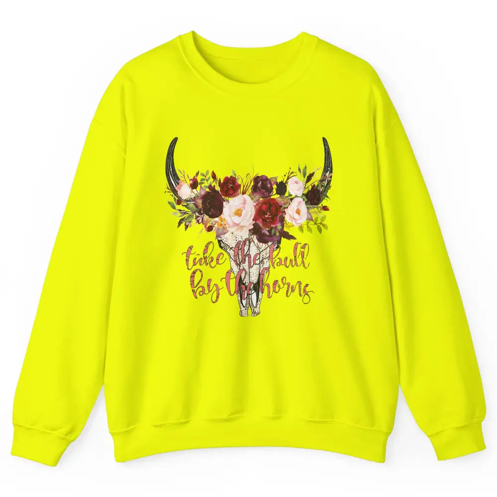 Boho Bull Skull Take The Bull By The Horns Western Country Unisex Crewneck Sweatshirt