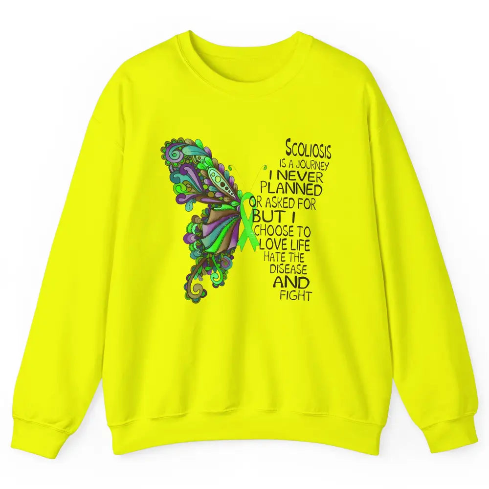 Scoliosis Is A Journey Scoliosis Awareness Butterfly Ribbon Unisex Crewneck Sweatshirt