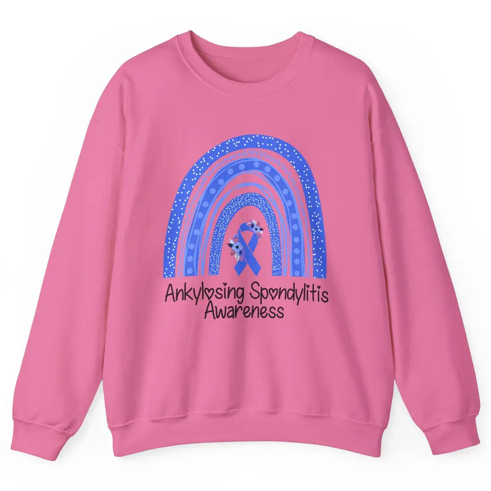 Ankylosing Spondylitis Awareness Support Floral Blue Rainbow Unisex Crewneck Sweatshirt