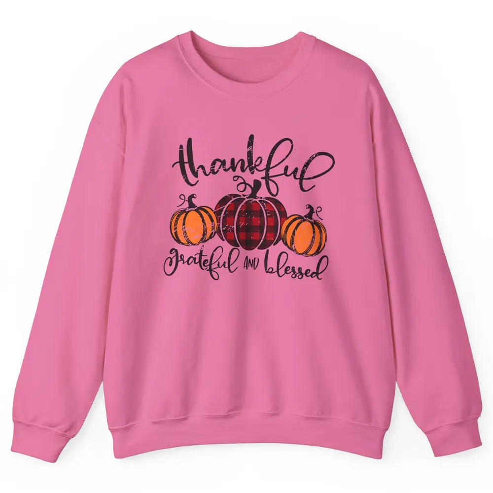 Vintage Grateful Thankful Blessed Pumpkin Fall Thanksgiving Unisex Crewneck Sweatshirt