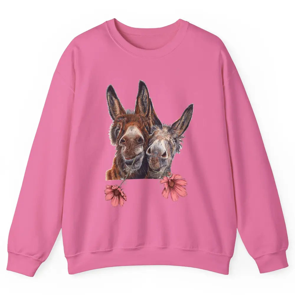 Wildflower Donkey Couple Retro Farm Animal Life Funny Donkey Unisex Crewneck Sweatshirt