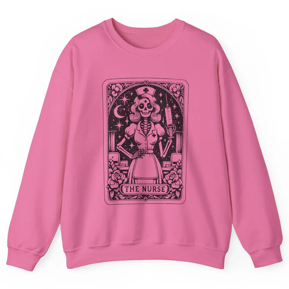 Retro Skeleton The Nurse Tarot Card Halloween Nursing Life Unisex Crewneck Sweatshirt