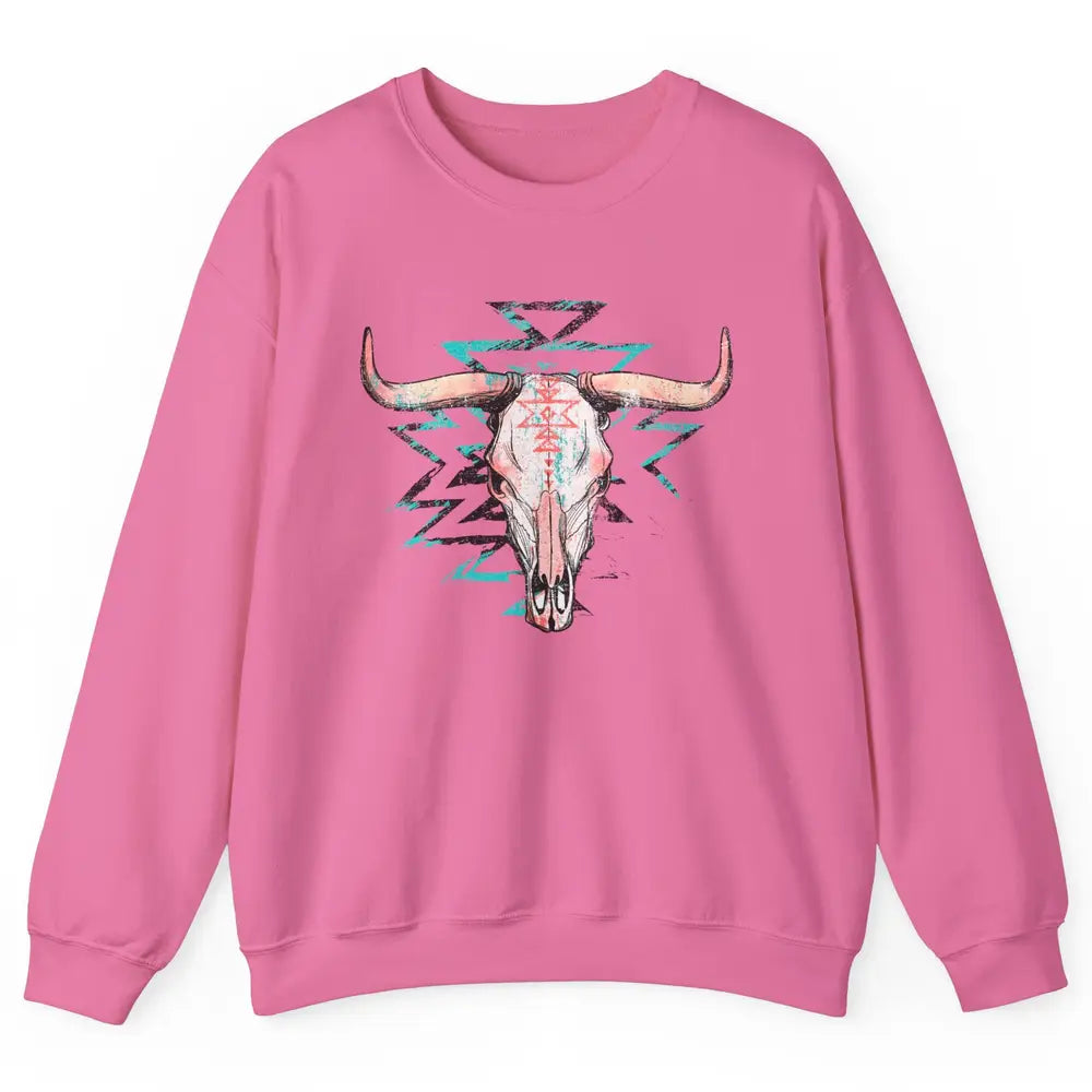 Boho Bull Skull Aztec Rodeo Desert Spirit Western Country Unisex Crewneck Sweatshirt