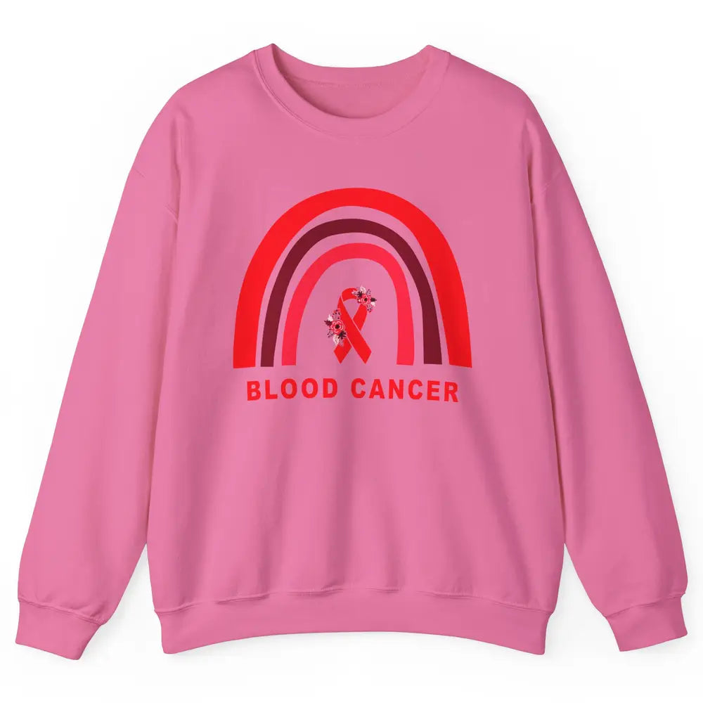 Blood Cancer Awareness Floral Red Ribbon Cute Rainbow Unisex Crewneck Sweatshirt