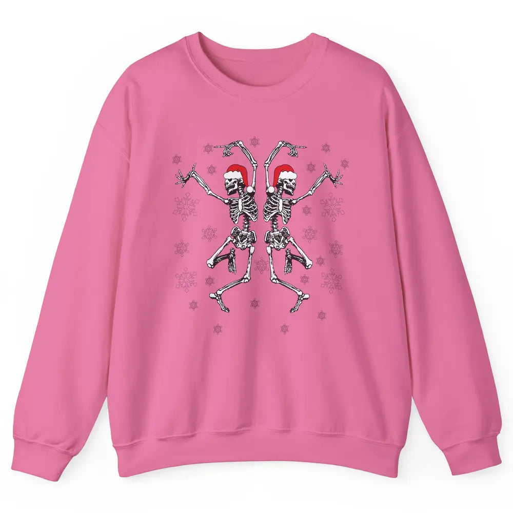 Funny Skeleton Christmas Dancing Snowflakes Santa Skeleton Unisex Crewneck Sweatshirt