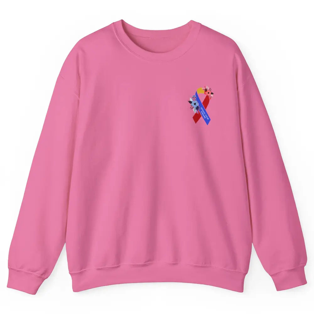 Thoracic Outlet Syndrome Awareness Floral Blue Red Ribbon Unisex Crewneck Sweatshirt