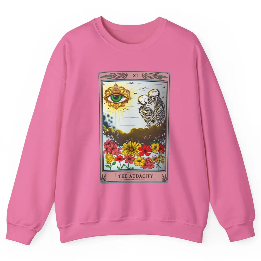 Retro Skeleton Riding Cloud The Audacity Tarot Card Rainbow Unisex Crewneck Sweatshirt