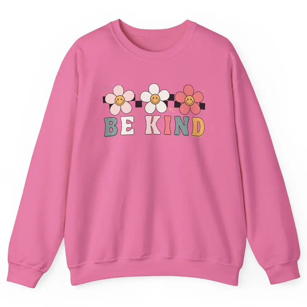 Be Kind Smiling Face Daisy Boho Mental Health Matter Retro Unisex Crewneck Sweatshirt