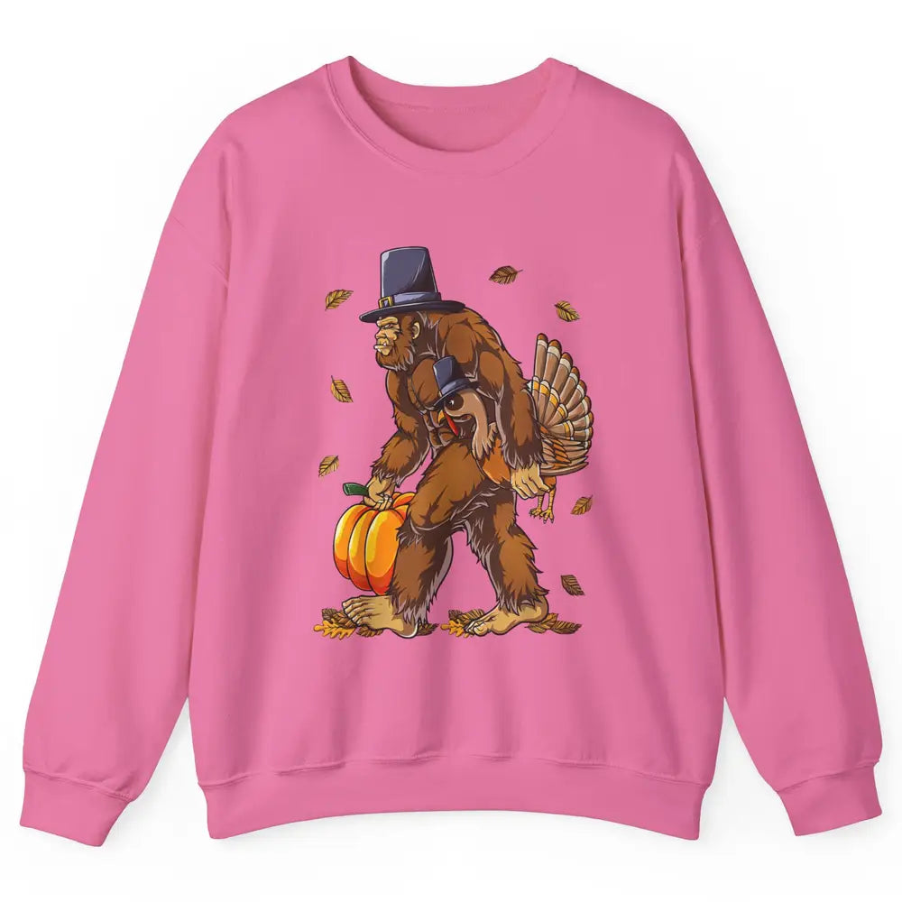 Bigfoot Pilgrim Hat Turkey Thanksgiving Funny Turkey Autumn Unisex Crewneck Sweatshirt