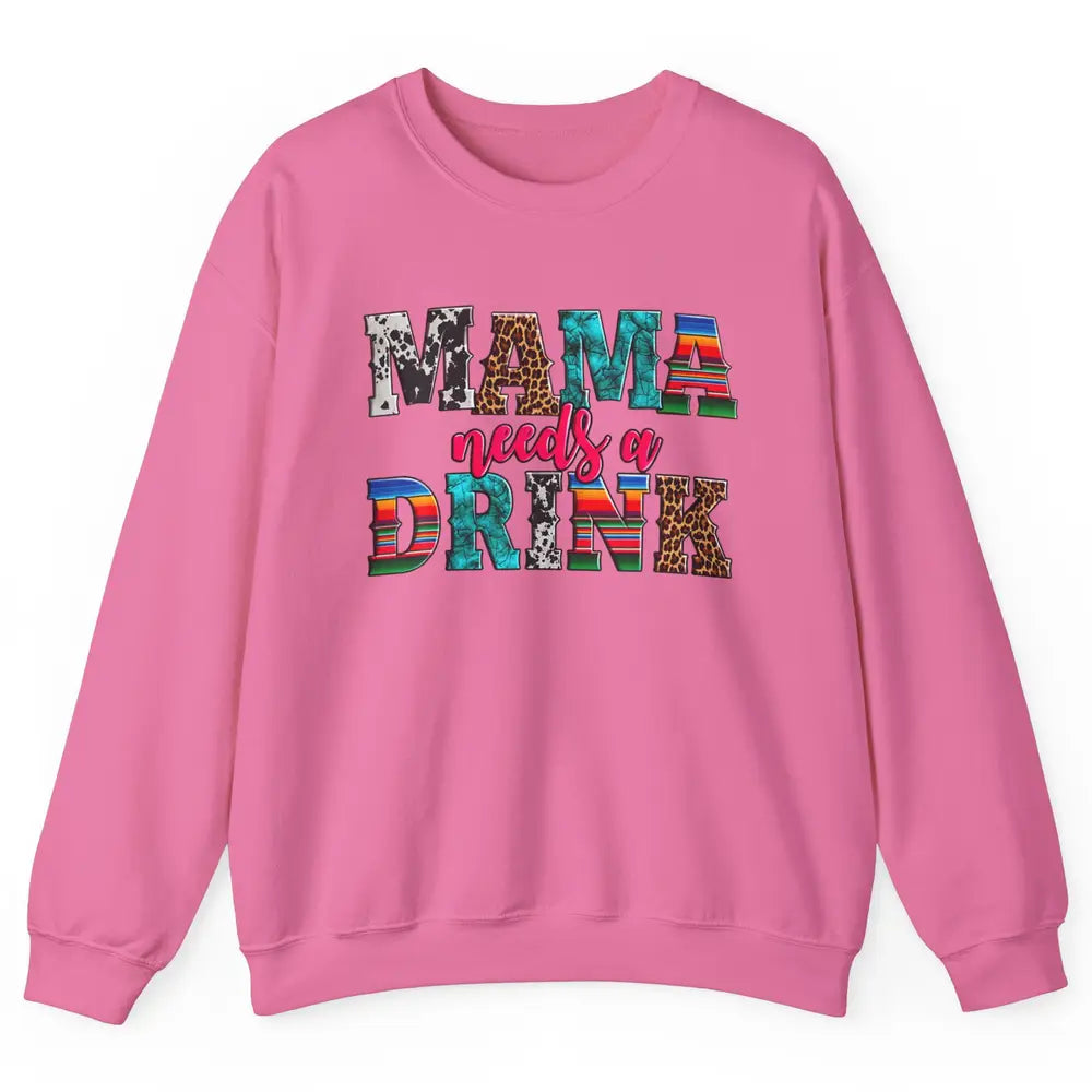 Western Mama Needs Drink Leopard Turquoise Mothers Day Retro Unisex Crewneck Sweatshirt