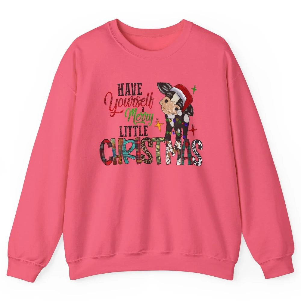 Cow Santa Have Yourself Merry Little Christmas Western Xmas Unisex Crewneck Sweatshirt