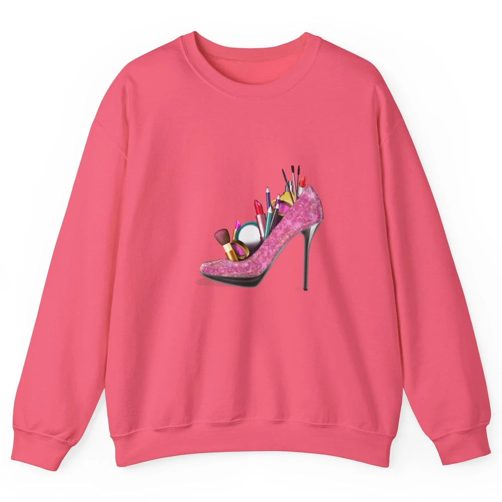 Woman High Heel Stilettos Makeup Artist Girly Lipstick Brush Unisex Crewneck Sweatshirt