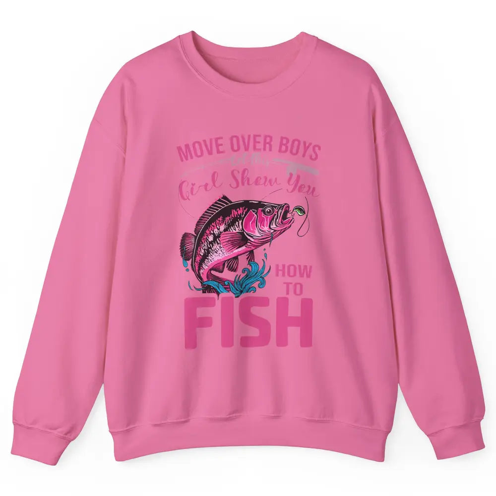 Bass Fishing Girl Show How To Fish Reel Girls Fish Fisherman Unisex Crewneck Sweatshirt