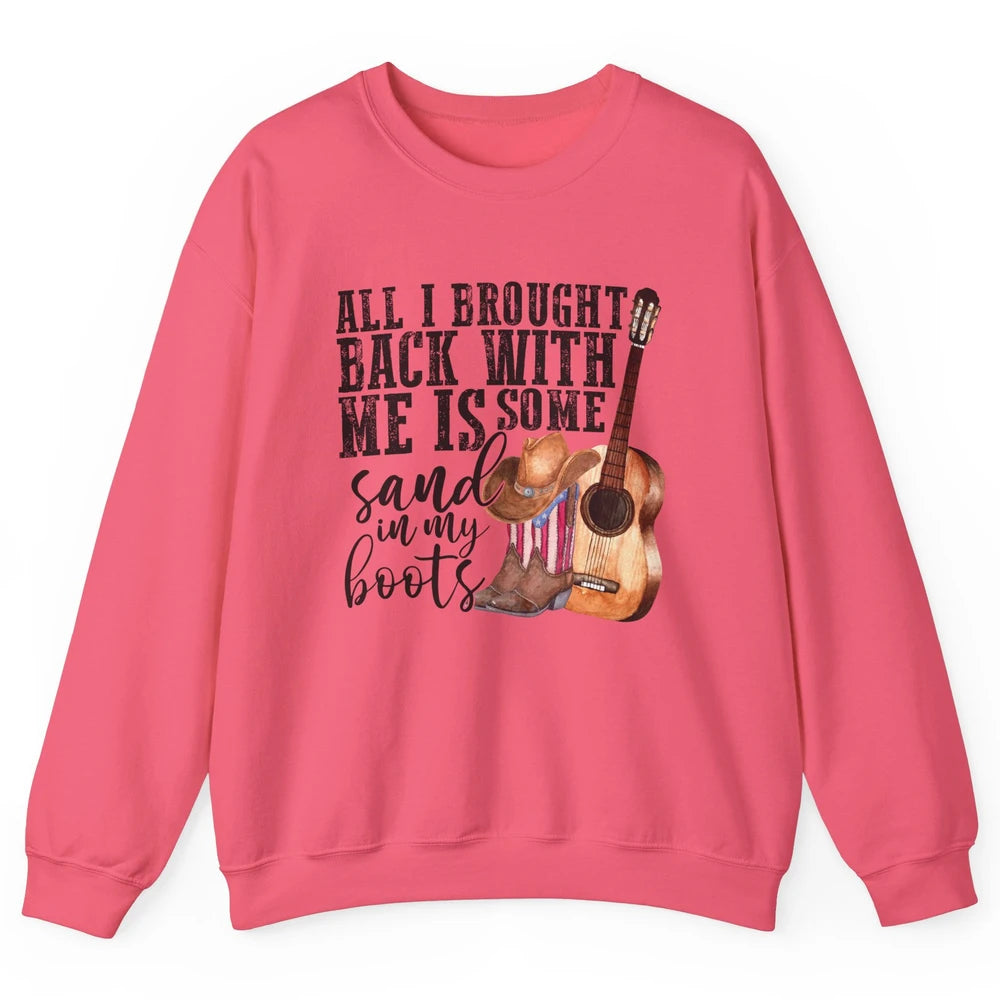 Retro Sand In My Boots Western Cowgirl Cowboy Boots Guitar Unisex Crewneck Sweatshirt