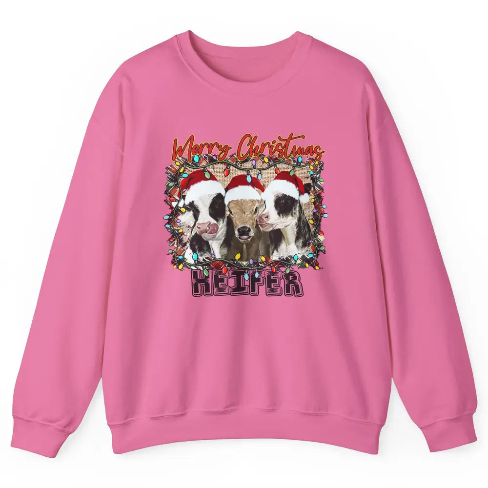 Funny Cow Merry Christmas Hanging With My Heifer Farmer Gift Unisex Crewneck Sweatshirt