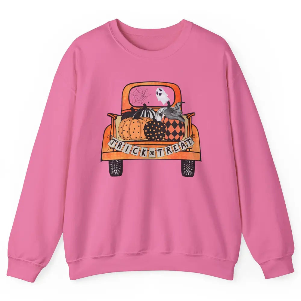 Retro Fall Pumpkin Truck Fall Halloween Trick Or Treat Gift Unisex Crewneck Sweatshirt