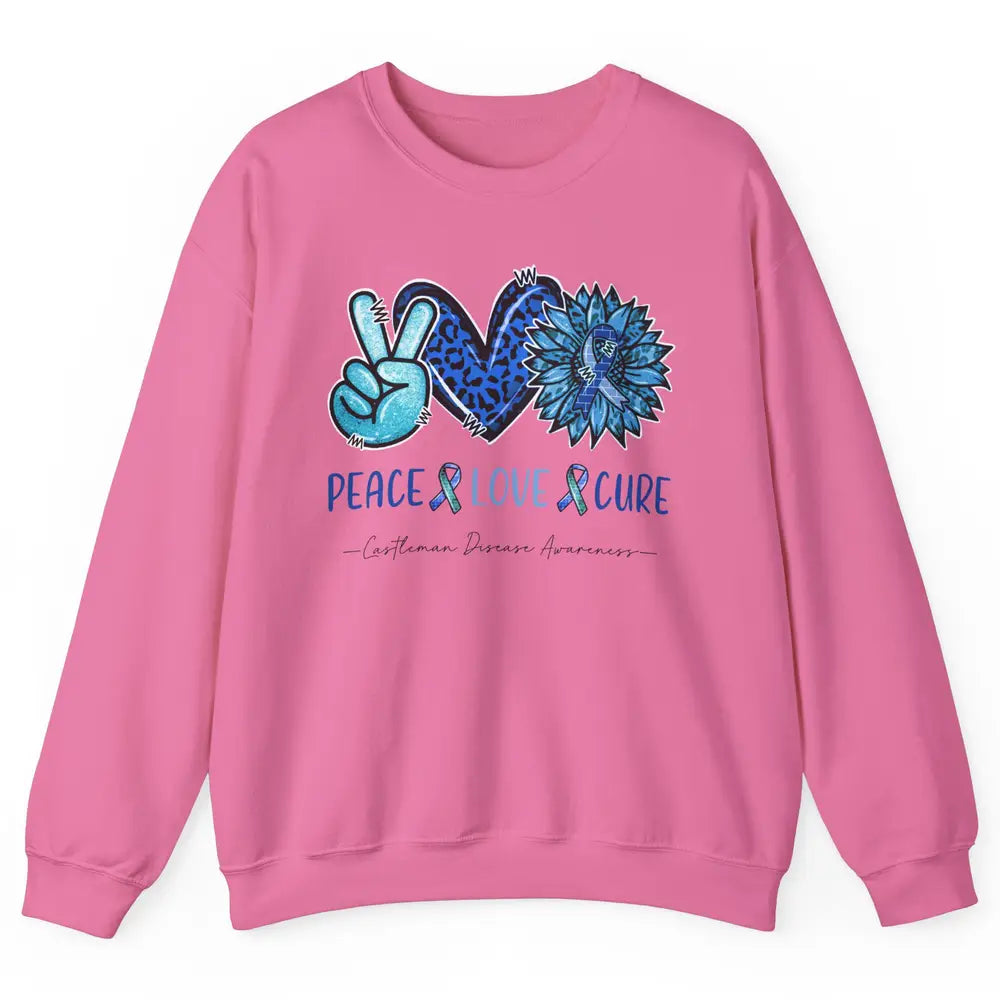 Castleman Disease Awareness Blue Ribbon Peace Love Cure Unisex Crewneck Sweatshirt