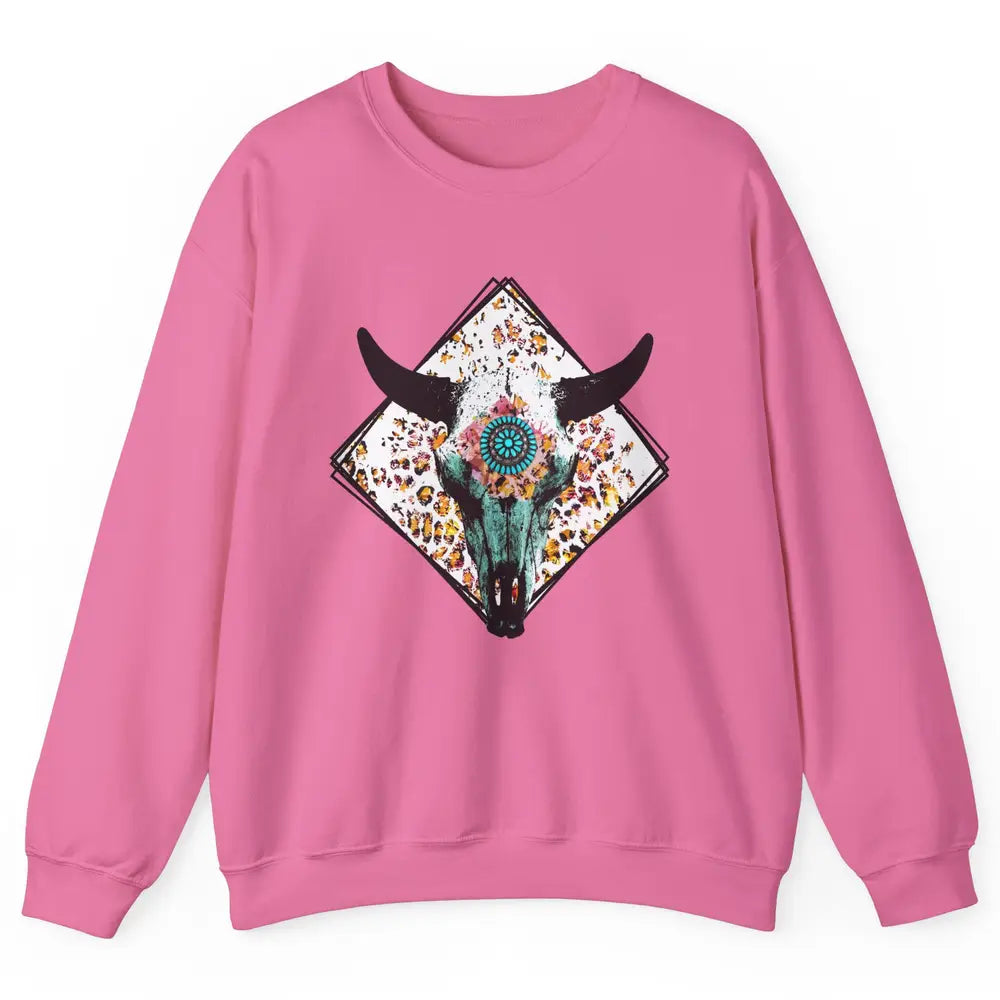 Aztec Heifer Steer Cow Skull Cowboy Gemstone Leopard Vintage Unisex Crewneck Sweatshirt