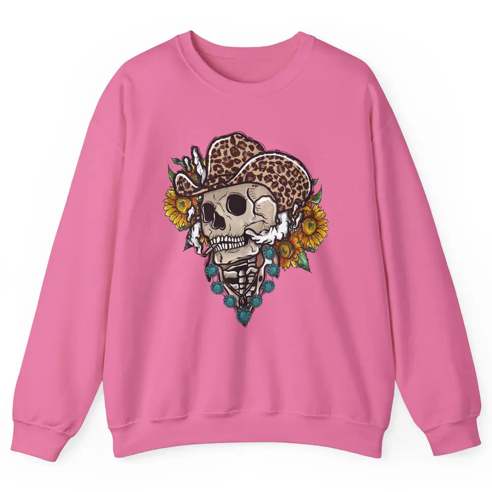 Sunflower Leopard Cowboy Skull Gemstone Western Country Gift Unisex Crewneck Sweatshirt