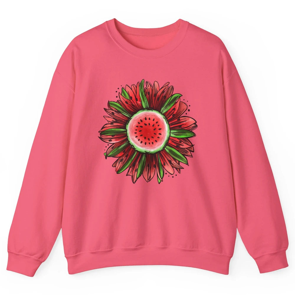 Watermelon Sunflower Summer Peace Love Watermelon Lover Gift Unisex Crewneck Sweatshirt