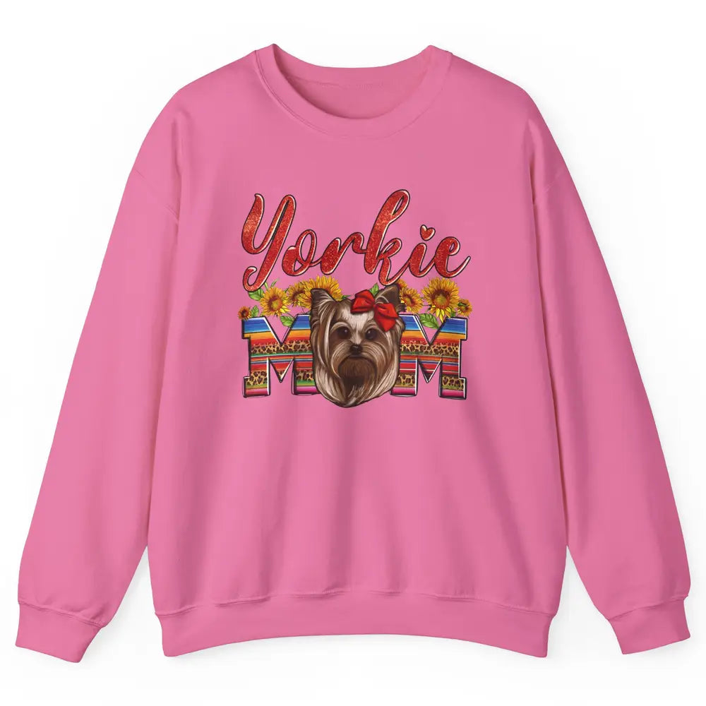 Yorkie Mom Sunflowers Leopard Yorkshire Terrier Dog Mom Gift Unisex Crewneck Sweatshirt