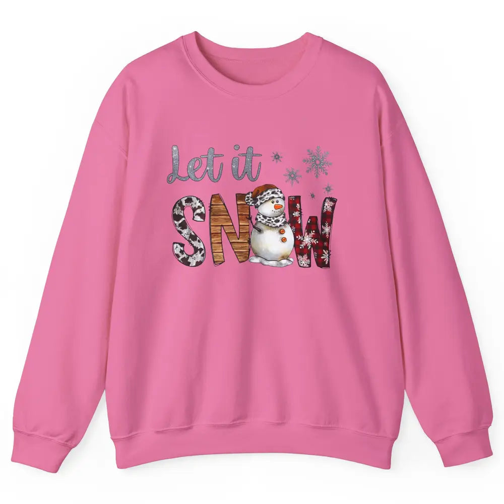 Leopard Snowman Let It Snow Snowflakes Western Christmas Unisex Crewneck Sweatshirt