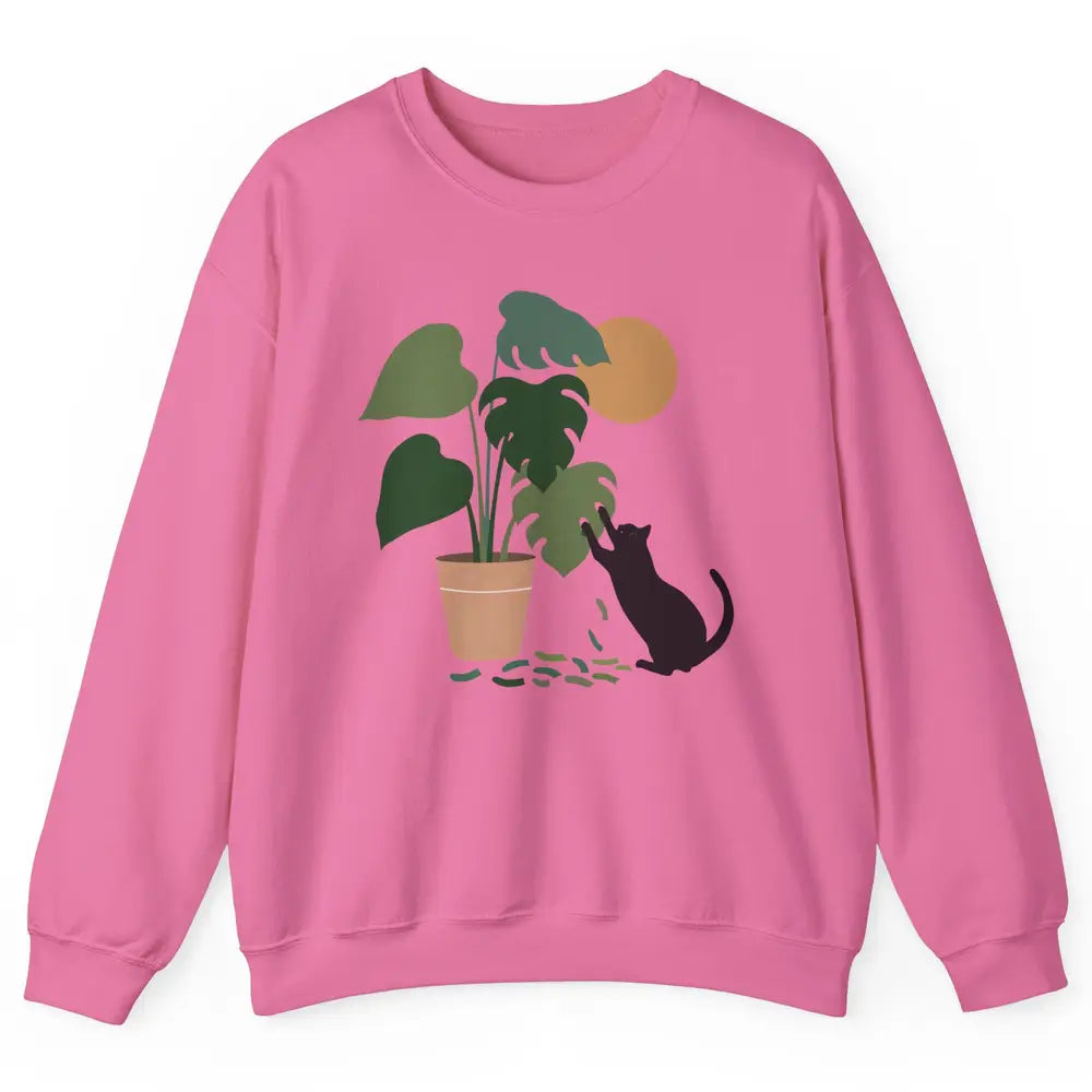 Black Cat And Plant The Making Of Monstera Garden Cat Lovers Unisex Crewneck Sweatshirt