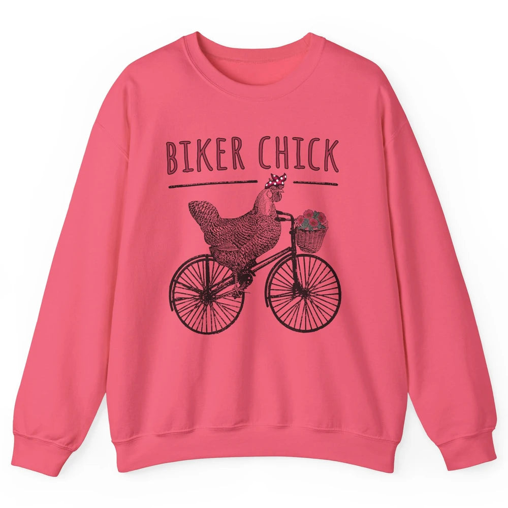 Biker Chick Funny Chicken Cycling Bicycle Women Biking Unisex Crewneck Sweatshirt