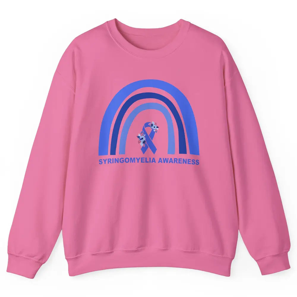 Syringomyelia Awareness Floral Blue Ribbon Rainbow Unisex Crewneck Sweatshirt