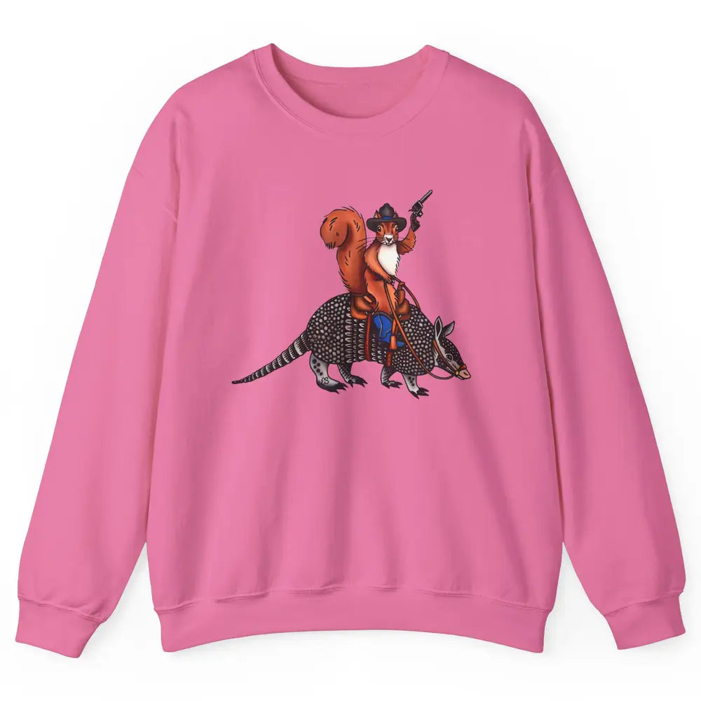 Retro Squirrel Cowboy Riding Armadillo Howdy Western Country Unisex Crewneck Sweatshirt