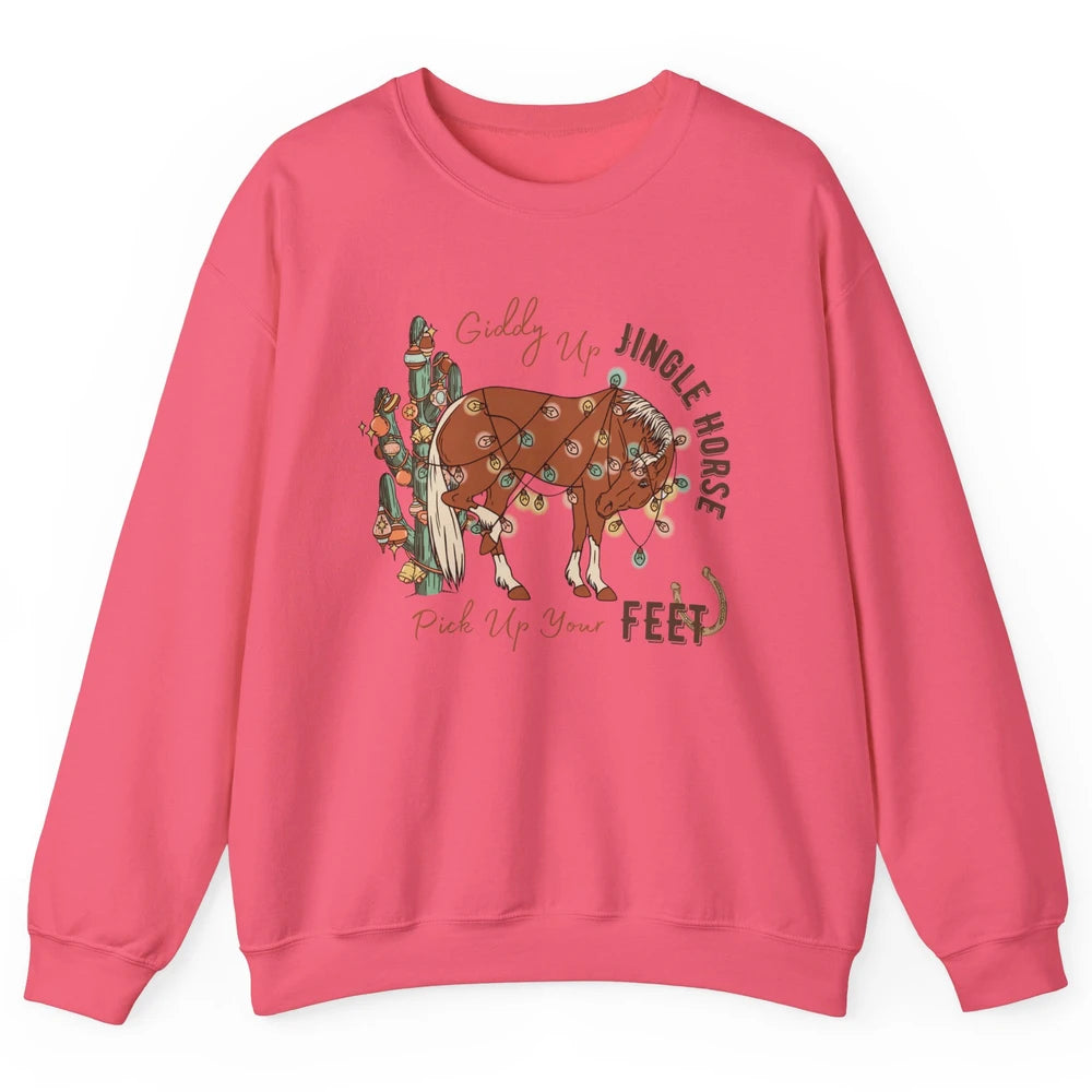 Giddy Up Jingle Horse Pick Up Your Feet Christmas Lights Unisex Crewneck Sweatshirt